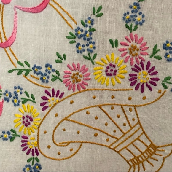 Embroidered Floral Baskets Table Cloth - 36 x 37.25 inches - Boho Home Decor - Picture 10 of 14